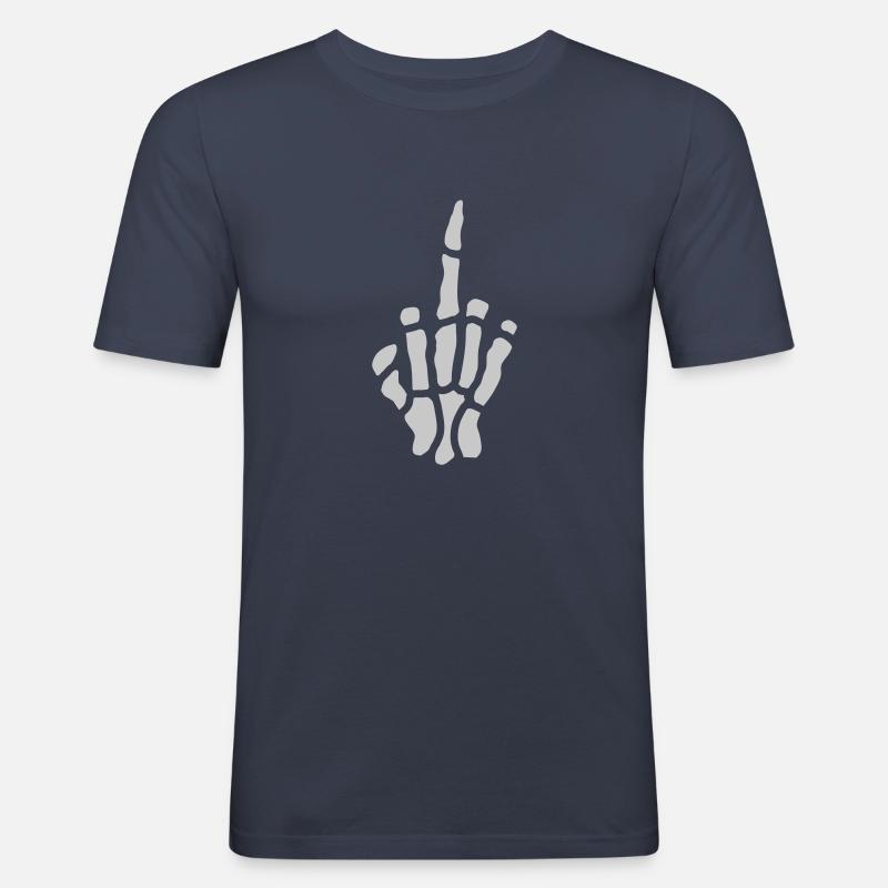 Comic Frech Mittelfinger Knochen - Männer Slim Fit T-Shirt - Navy