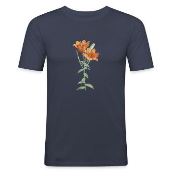 Lilie - Männer Slim Fit T-Shirt - Navy - Vorne - Nik (191cm)