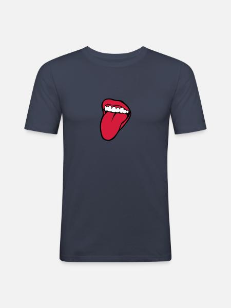 bouche tire langue 2601 - T-shirt près du corps Homme - bleu marine