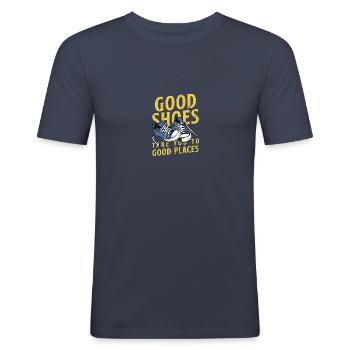 gute Schuhe - Männer Slim Fit T-Shirt - Navy - Vorne - Nik (191cm)