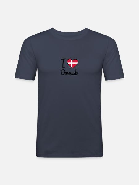 I Love Denmark Danmark Logo - Men's Slim Fit T-Shirt - navy