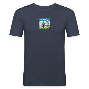 GuyWatchingPlanesSix (en anglais seulement) - T-shirt près du corps Homme - bleu marine - Devant - Nik (191cm)