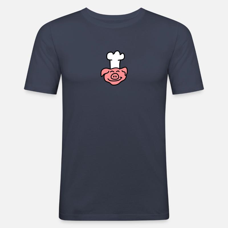 Pig Chef Head - Männer Slim Fit T-Shirt - Navy