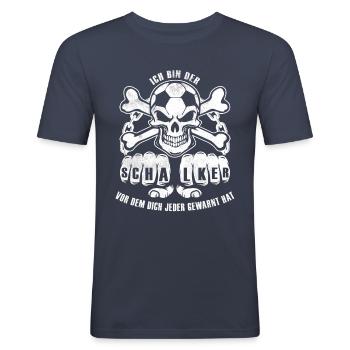 Schalker Warnung | Gelsenkirchen Schalke Geschenk - Männer Slim Fit T-Shirt - Navy - Vorne - Nik (191cm)