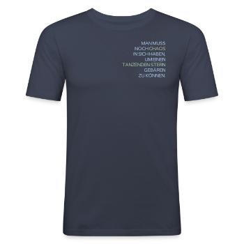 Also sprach Zarathustra - Nietzsche - Männer Slim Fit T-Shirt - Navy - Vorne - Nik (191cm)
