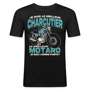 Le meilleur charcutier et le meilleur motard - T-shirt près du corps Homme - noir - Devant - Nik (191cm)