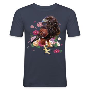 L’aigle rouge et noir - T-shirt près du corps Homme - bleu marine - Devant - Nik (191cm)