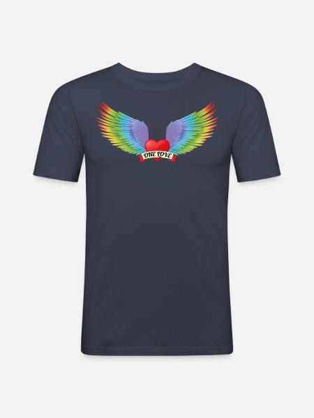 One Love Herz mit Rainbow-Engelsflügeln - Männer Slim Fit T-Shirt - Navy