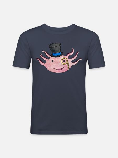Axolotl Cute Newt Top Hat Mexico Amphibians - Men's Slim Fit T-Shirt - navy