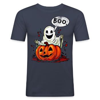 Gespenst Kürbis Halloween Boo Gespenst Boo Gespenst - Männer Slim Fit T-Shirt - Navy - Vorne - Nik (191cm)