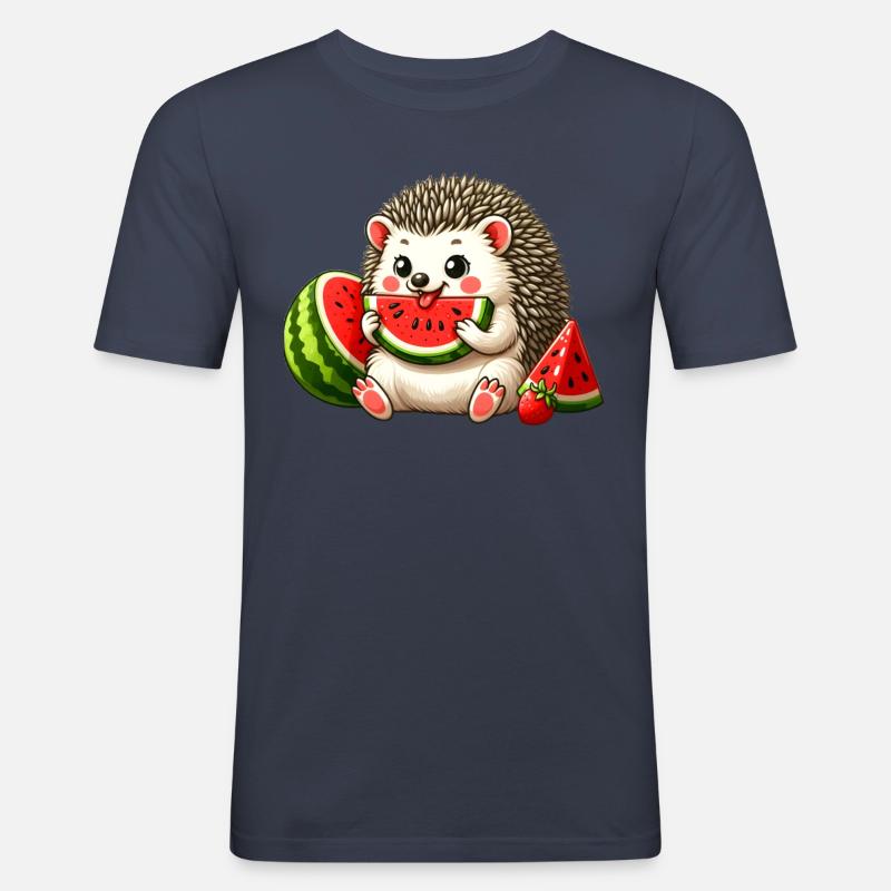 Igel genießt Wassermelone - Männer Slim Fit T-Shirt - Navy