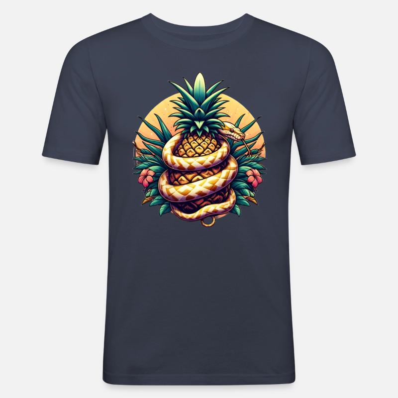 Python autour de l’ananas - T-shirt près du corps Homme - bleu marine