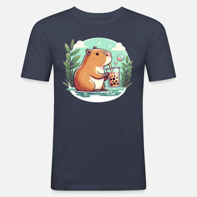 Capybara genießt Bubble Tea - Männer Slim Fit T-Shirt - Navy