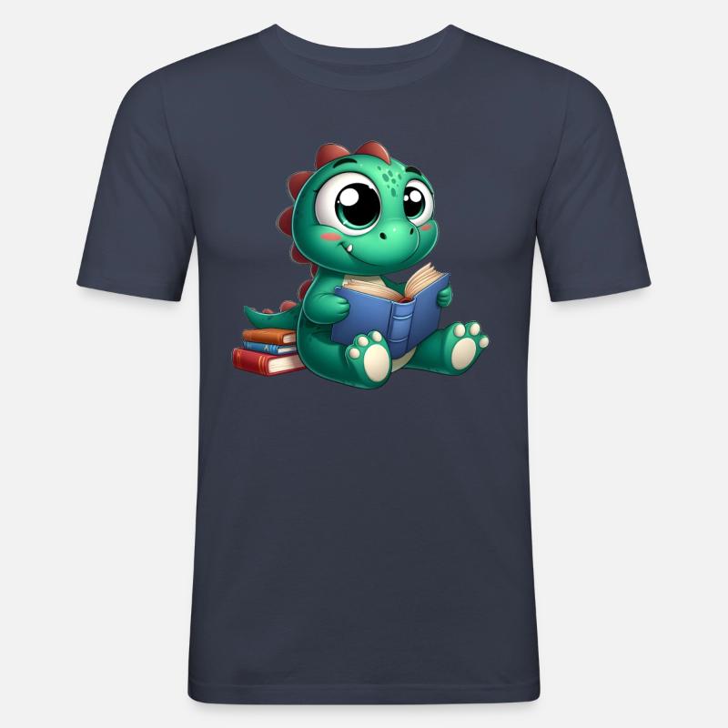 Dino liest ein Buch - Männer Slim Fit T-Shirt - Navy