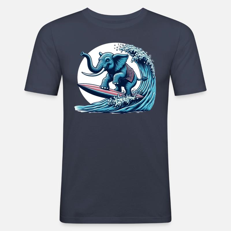 Surfender Elefant - Männer Slim Fit T-Shirt - Navy