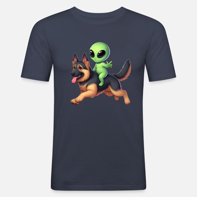 Alien auf Schäferhund - Männer Slim Fit T-Shirt - Navy
