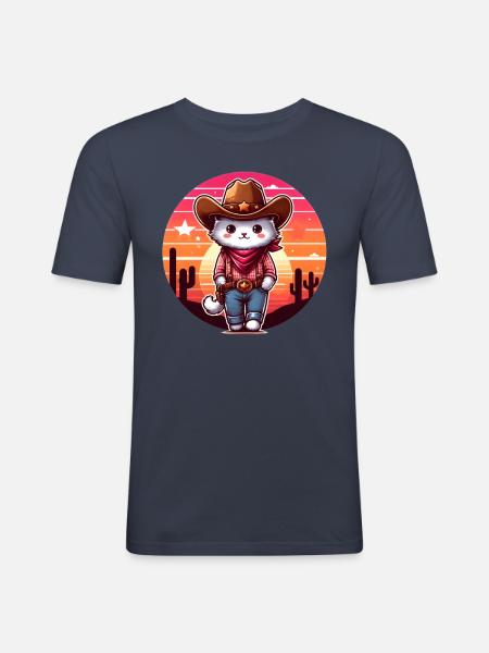 Chat cowboy - T-shirt près du corps Homme - bleu marine