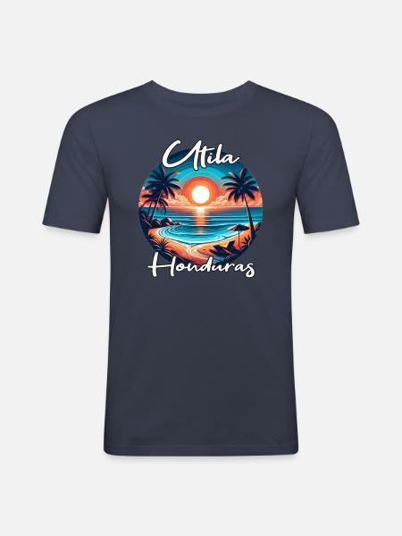 Sunset in Utila, Honduras - Men's Slim Fit T-Shirt - navy