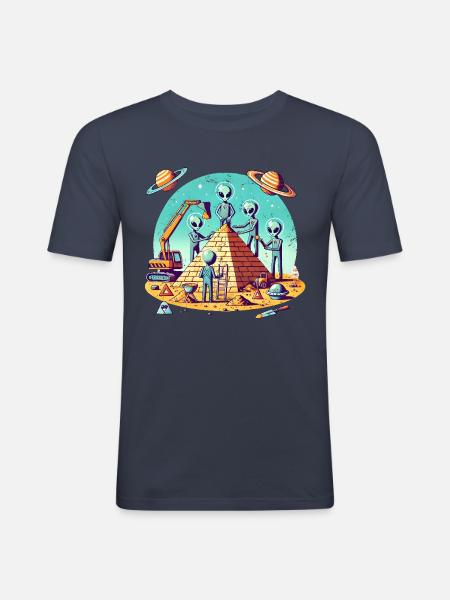 Aliens build pyramid - Men's Slim Fit T-Shirt - navy