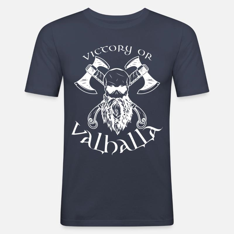 Victory or Valhalla - Männer Slim Fit T-Shirt - Navy