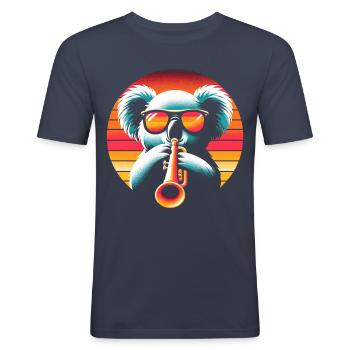 Trompette Koala - T-shirt près du corps Homme - bleu marine - Devant - Nik (191cm)