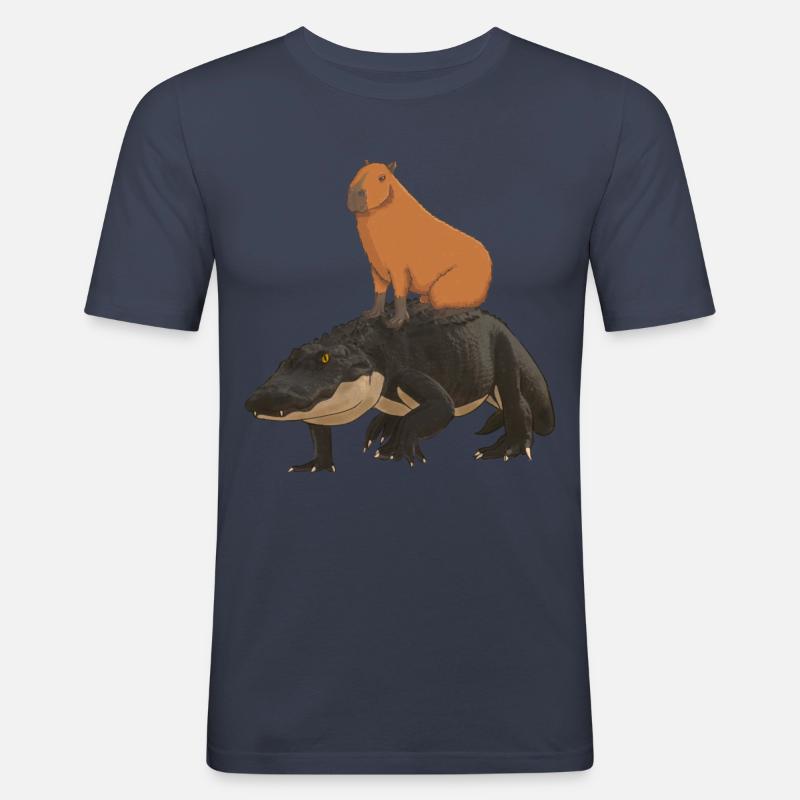 Capybara Krokodil - Männer Slim Fit T-Shirt - Navy