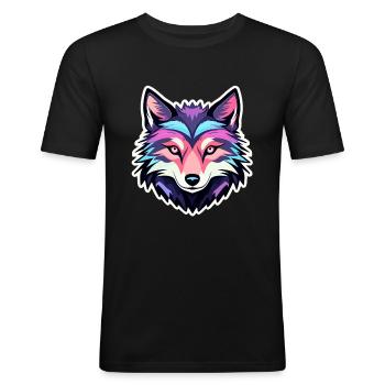 Wolf Zeichnung - Männer Slim Fit T-Shirt - Schwarz - Vorne - Nik (191cm)