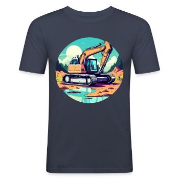 Bagger Baustelle Zeichnung - Männer Slim Fit T-Shirt - Navy - Vorne - Nik (191cm)