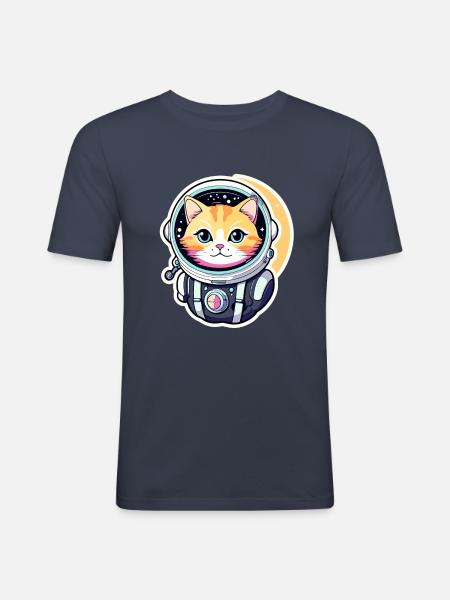 Cat Astronaut Illustration - Men's Slim Fit T-Shirt - navy