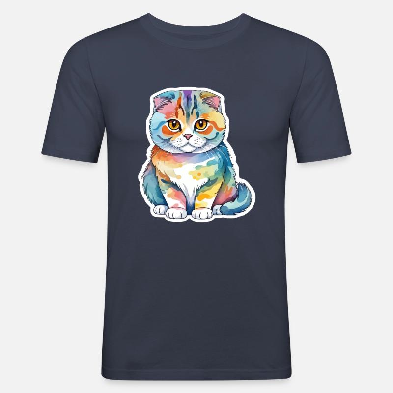 Scottish Fold Scottish Fold-Eared Cat - Men's Slim Fit T-Shirt - navy