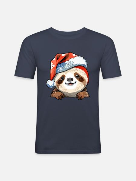 Sloth Christmas Drawing - Men's Slim Fit T-Shirt - navy