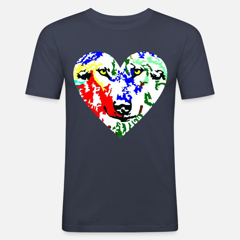 Herz Wolf bunt - Männer Slim Fit T-Shirt - Navy