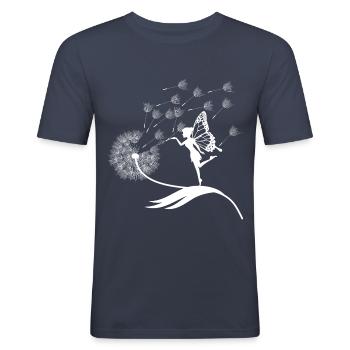 Schmetterlingdesign Pusteblumen Wiese Herzen Feen - Männer Slim Fit T-Shirt - Navy - Vorne - Nik (191cm)