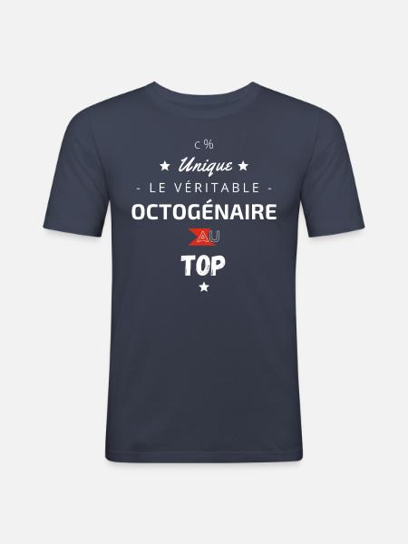 Le véritable Octogénaire au top - T-shirt près du corps Homme - bleu marine