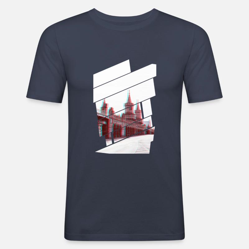 Berlin Oberbaumbrücke Glitch - Männer Slim Fit T-Shirt - Navy