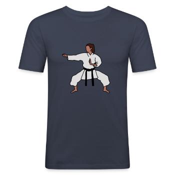 Karate, Frau, Zeichnung - Männer Slim Fit T-Shirt - Navy - Vorne - Nik (191cm)