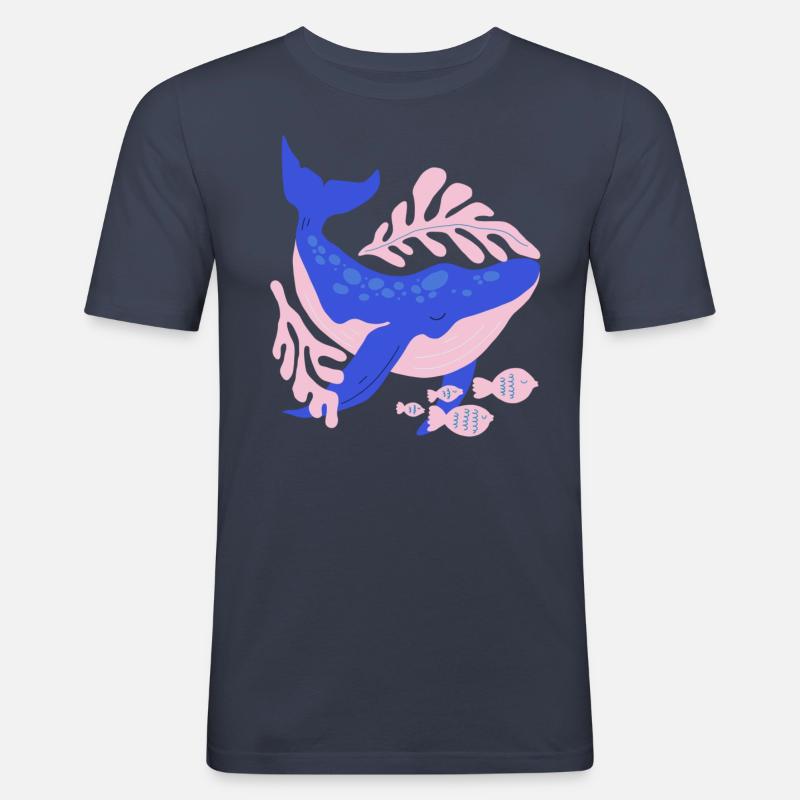 Rosa und blauer Wal - Männer Slim Fit T-Shirt - Navy