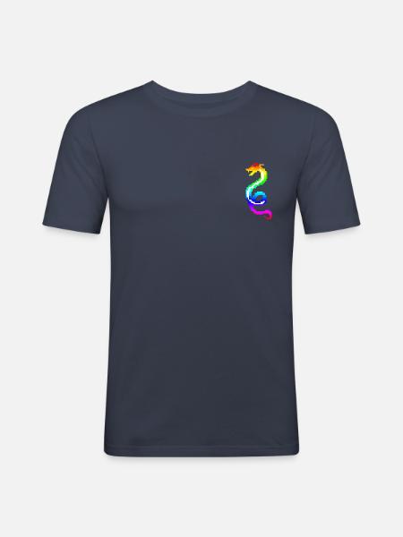 Bunter Retro-Drache - Männer Slim Fit T-Shirt - Navy