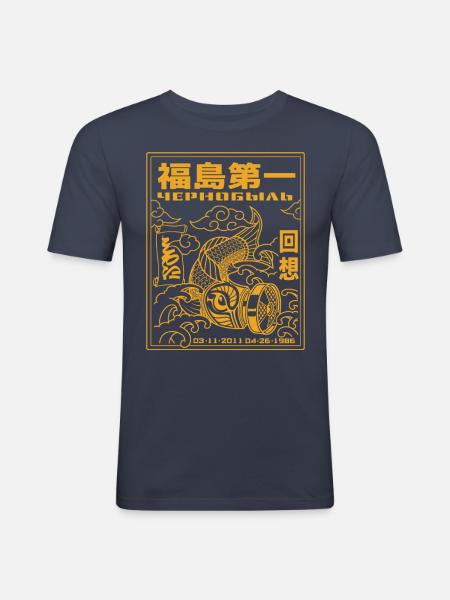 Fukushima Koi yellow only - Männer Slim Fit T-Shirt - Navy