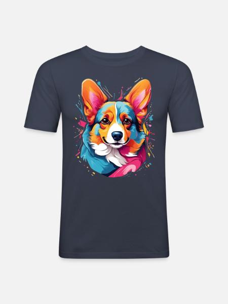 Corgi Splash - Männer Slim Fit T-Shirt - Navy