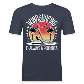 Windsurfen Windsurfer Windsurf - Männer Slim Fit T-Shirt - Navy - Vorne - Nik (191cm)
