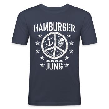 96 Hamburger Jung Peace Friedenszeichen Seil - Männer Slim Fit T-Shirt - Navy - Vorne - Nik (191cm)
