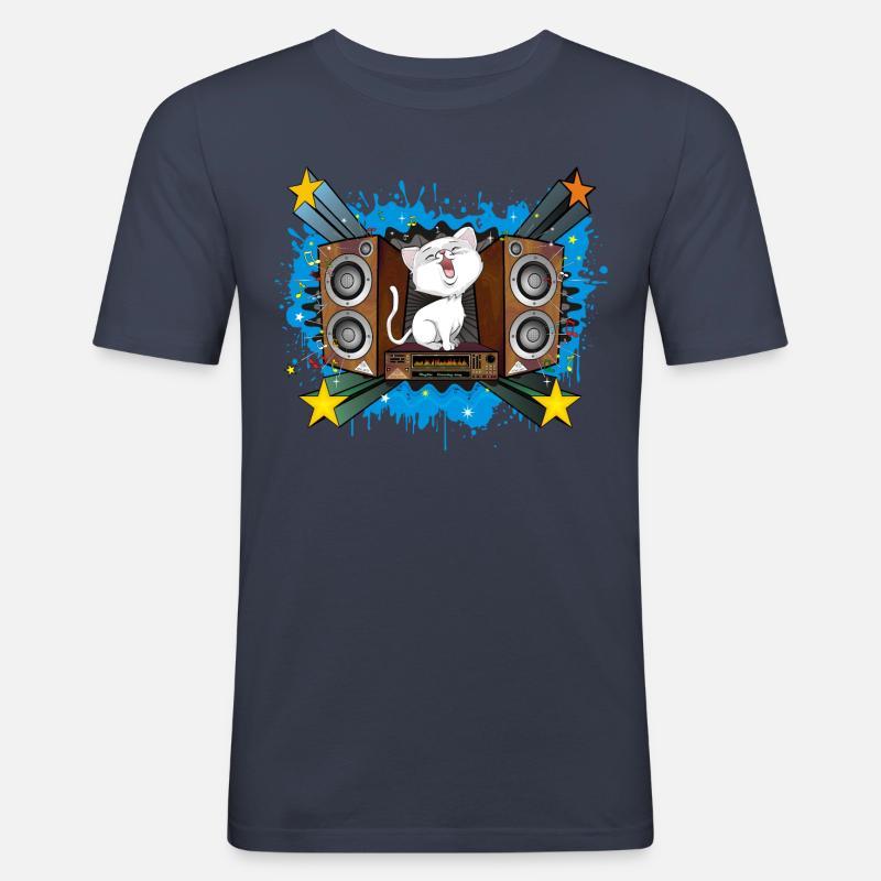 Singende Katze - Männer Slim Fit T-Shirt - Navy