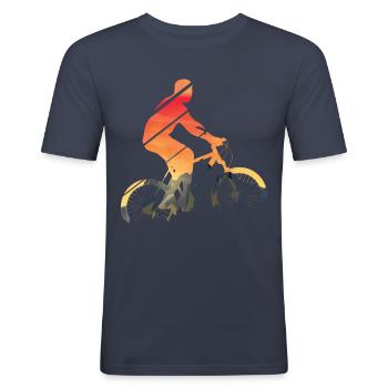 Fahrrad MTB - Männer Slim Fit T-Shirt - Navy - Vorne - Nik (191cm)