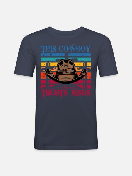 This Cowboy trusts Jesus - Men's Slim Fit T-Shirt - navy