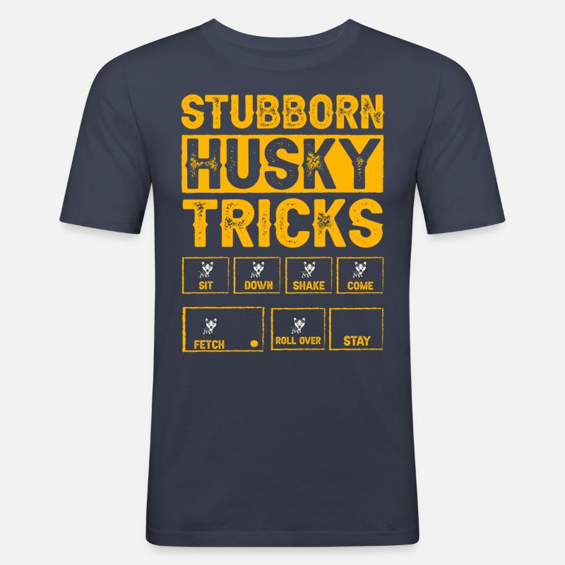 Stubborn Husky Tricks - Männer Slim Fit T-Shirt - Navy