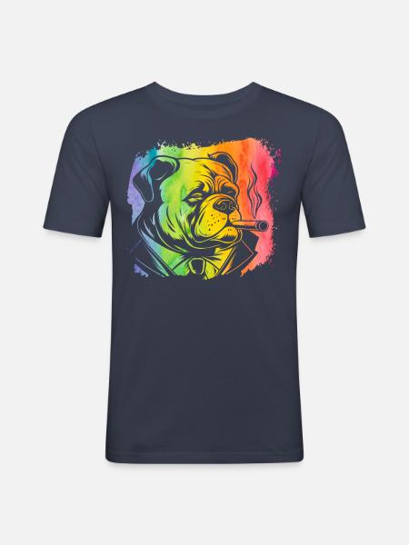 Bouledogue anglais Rétro - T-shirt près du corps Homme - bleu marine