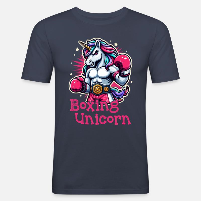 Boxen Einhorn - Männer Slim Fit T-Shirt - Navy