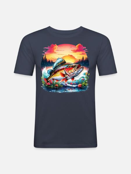 Bass Fish - Men's Slim Fit T-Shirt - navy