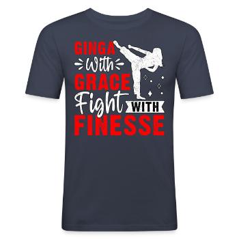 Ginga with grace fight with finesse - Men's Slim Fit T-Shirt - navy - Front - Nik (191cm)